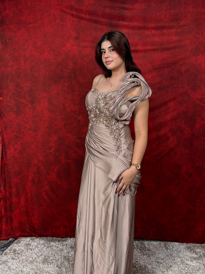 Beige and Brown Gown